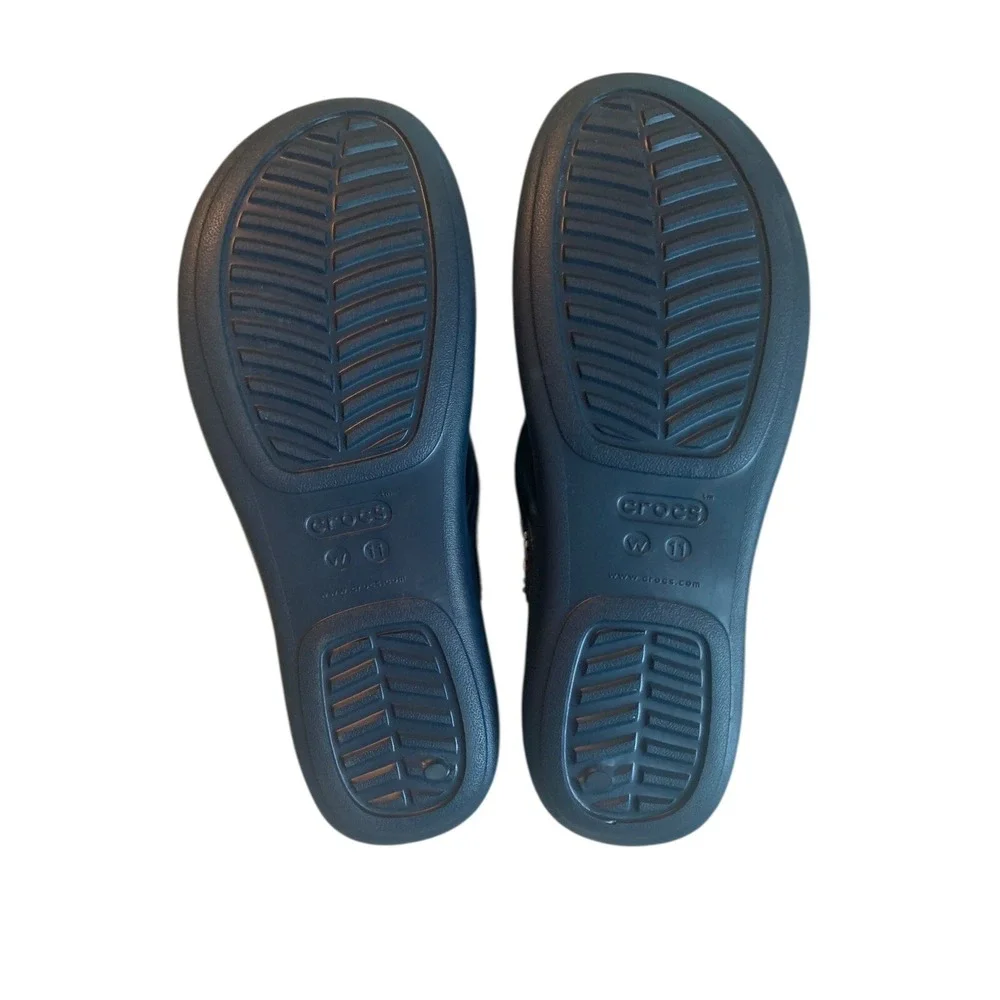 Crocs Wedge‎ Sandals Womens 11 Blue Monterey Diamante Flip Flops Thong Beaded